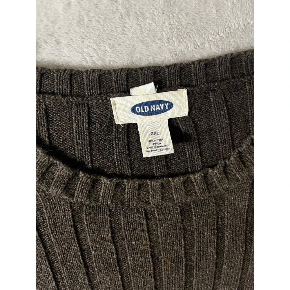 Old Navy Men XXL Brown Ribbed Knit Crew Neck Cotton Sweater Long Sleeve Pullover